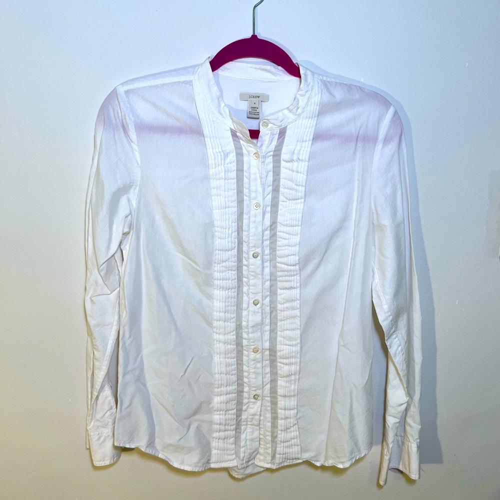 J. Crew - Swiss dot white tuxedo style blouse - size 4 - Picture 1 of 4